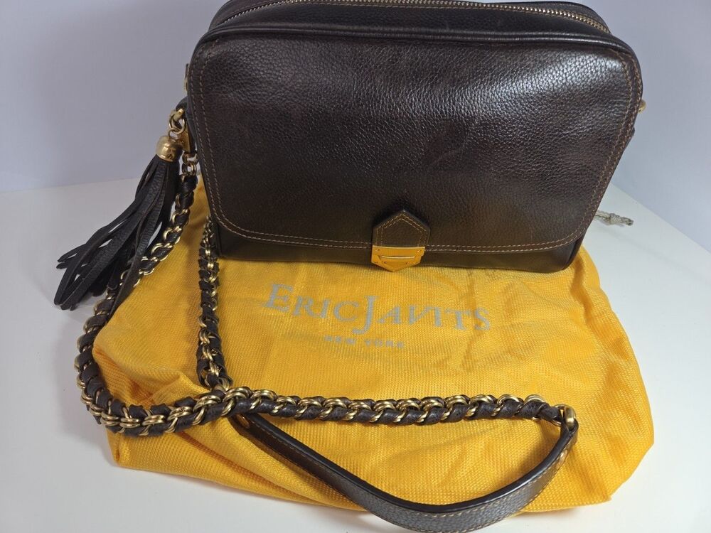 Eric Javits Brown Pebble Leather Crossbody Shoulder Bag w/Dust Bag Old Money EUC